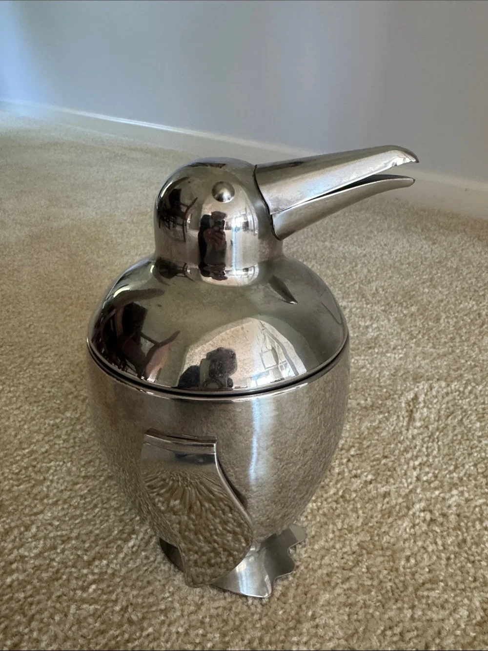 Mid Century Modern Vintage Stainless Steel Penguin Ice Bucket
